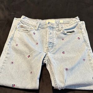 Lucky Brand Light Blue Denim Jeans with Pink & Navy Embroidery